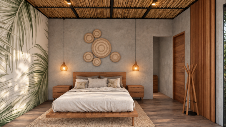 Cabaña de Natura Retreat integrada con el bosque — render arquitectónico aprobado