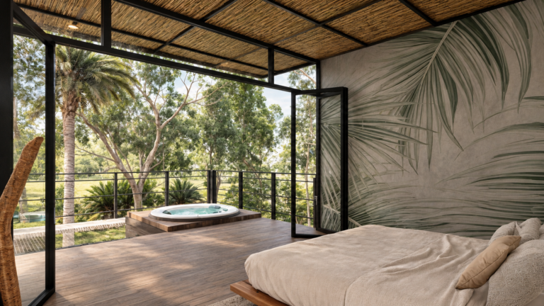 Cabaña de Natura Retreat — render arquitectónico aprobado, vista 7